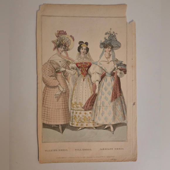 1830 La Belle Assemblee Magazine "Three Dresses" - Picture 2 of 4